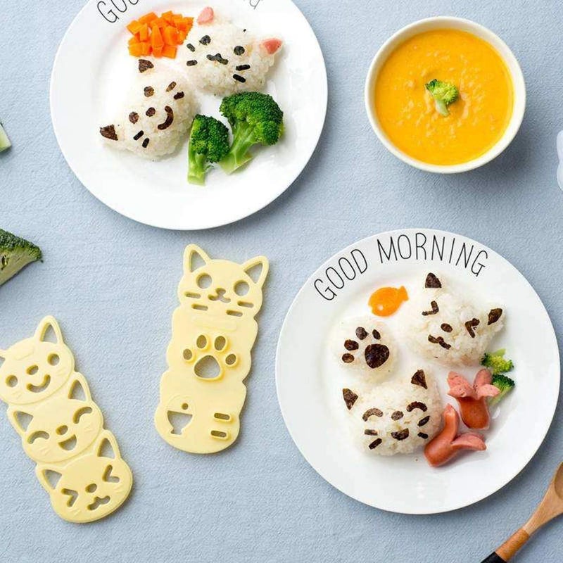 VANVENE Small Rice Ball Mold Sets Lovely Cat Pattern DIY Sushi Bento Nori Kitchen Rice Mould DIY Kitchen Tools with Nori Seaweed Punch Cutter for Home Party Kids meal Make - Image 3